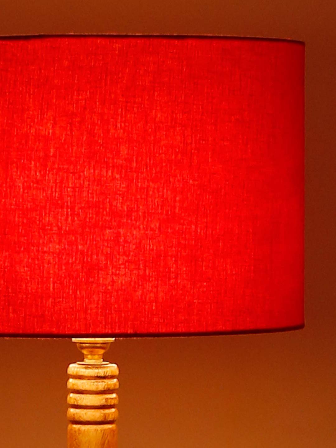 Red Cotton Drum Shade Wood Natural Table Floor lamp