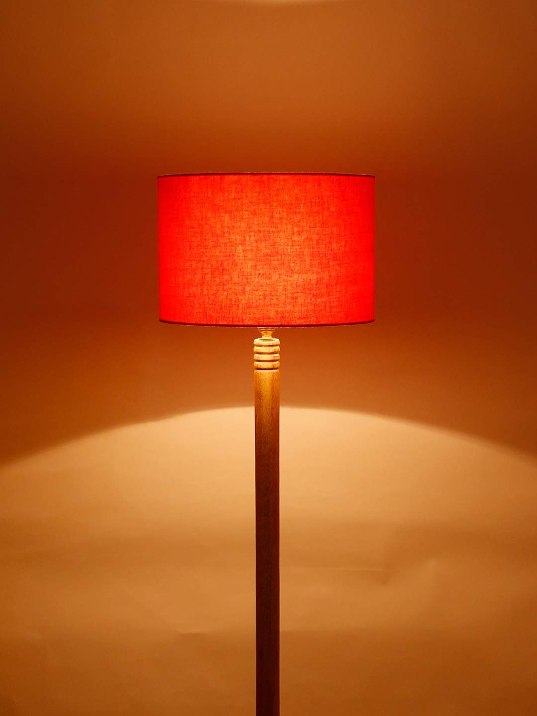 Orange Cotton Drum Shade Wood Natural Table Floor lamp
