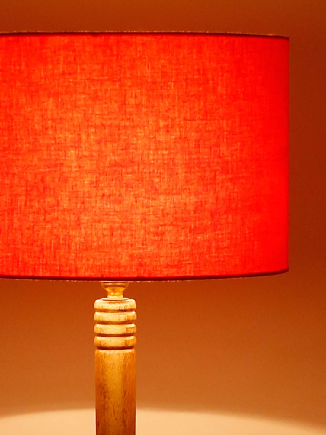 Orange Cotton Drum Shade Wood Natural Table Floor lamp