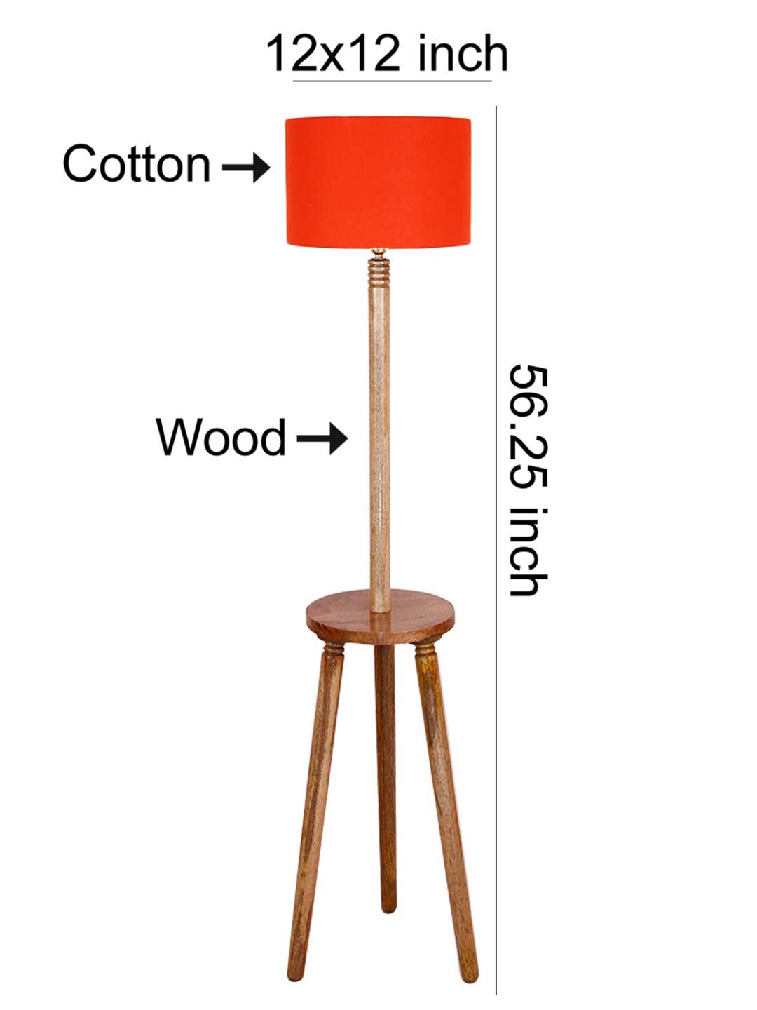 Orange Cotton Drum Shade Wood Natural Table Floor lamp