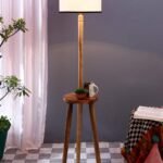 Multicolor Cotton Drum Shade Wood Natural Table Floor lamp