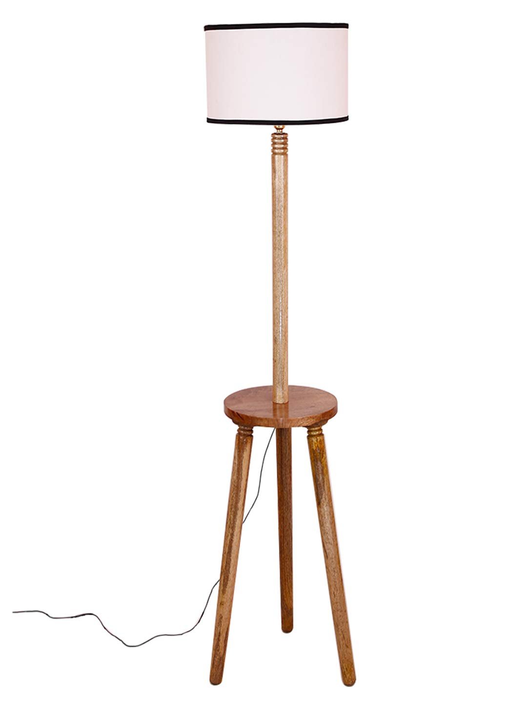 Multicolor Cotton Drum Shade Wood Natural Table Floor lamp