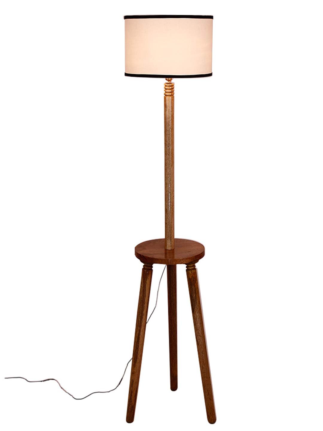 Multicolor Cotton Drum Shade Wood Natural Table Floor lamp