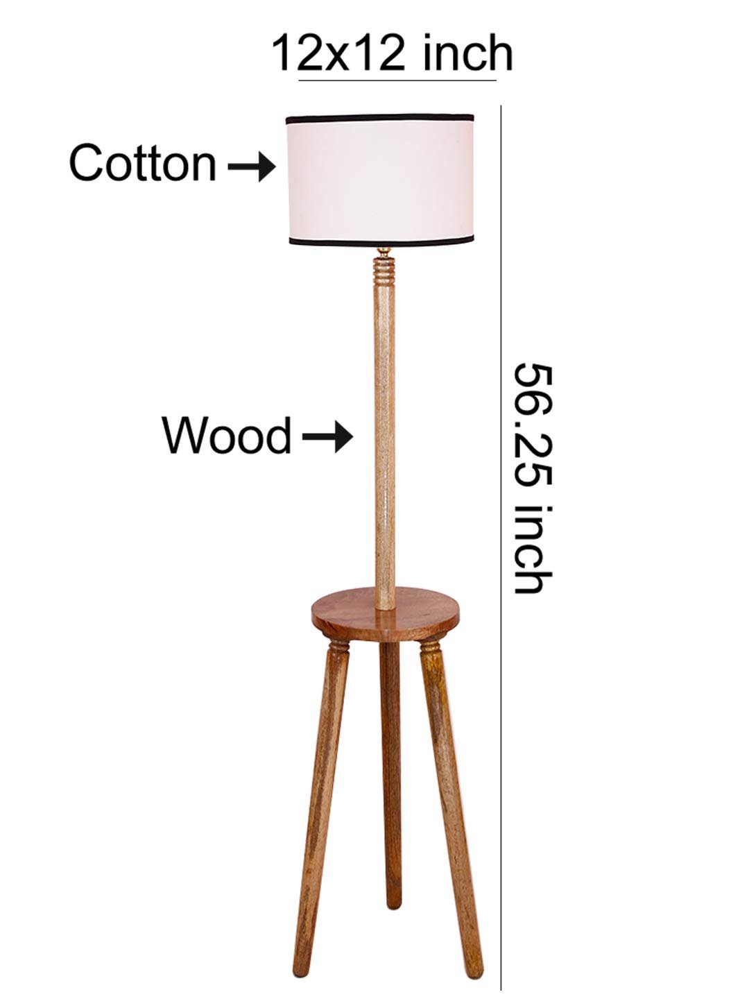 Multicolor Cotton Drum Shade Wood Natural Table Floor lamp