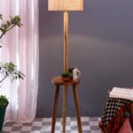 Beige Jute Drum Shade Wood Natural Table Floor lamp
