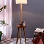White Jute Drum Shade Wood Natural Table Floor lamp