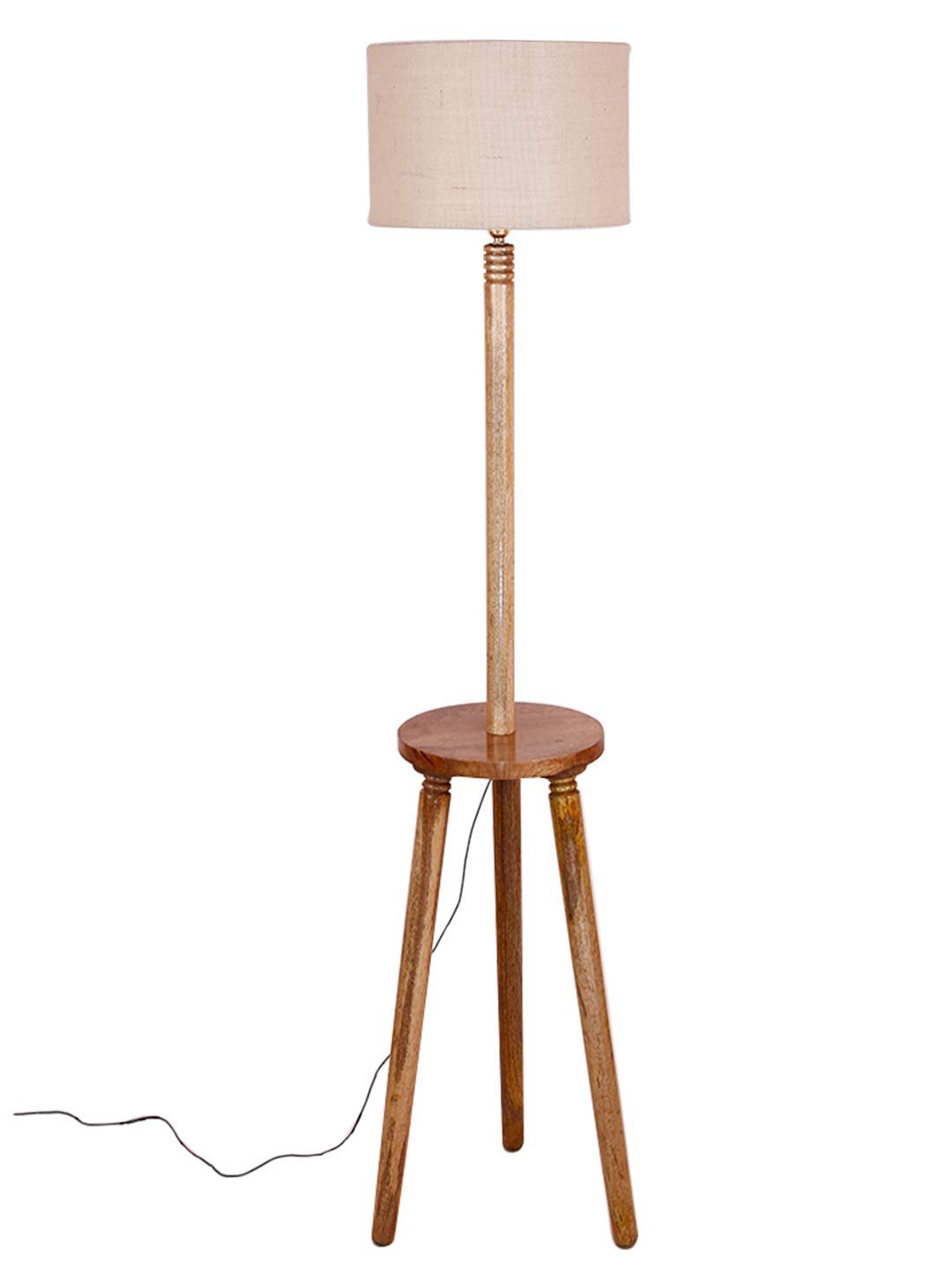 White Jute Drum Shade Wood Natural Table Floor lamp
