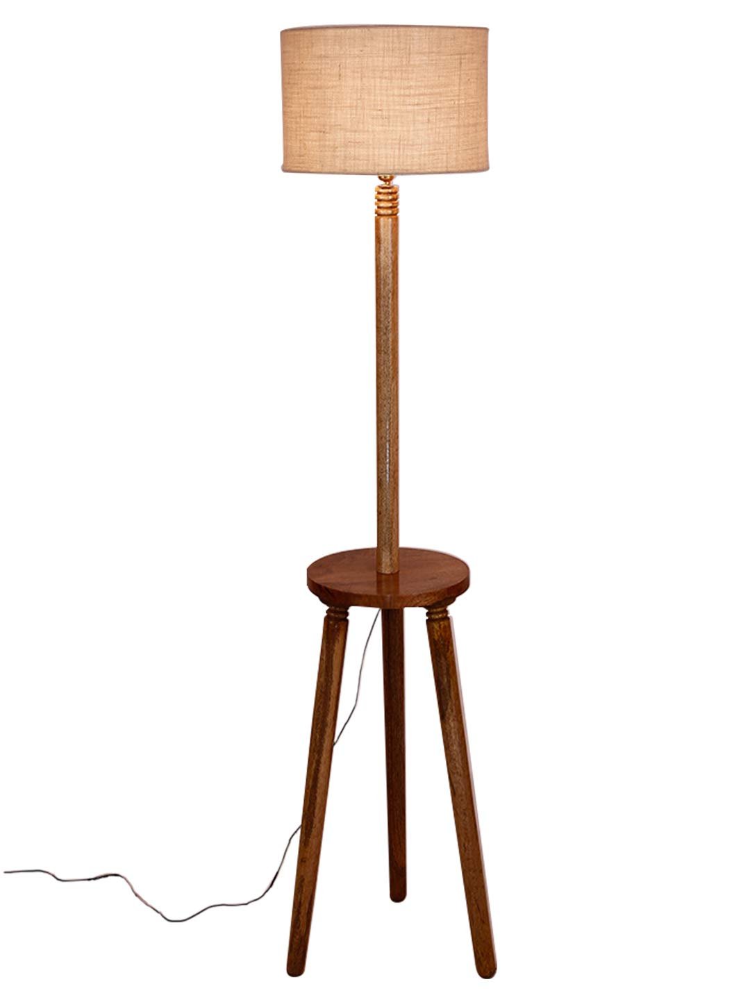 White Jute Drum Shade Wood Natural Table Floor lamp