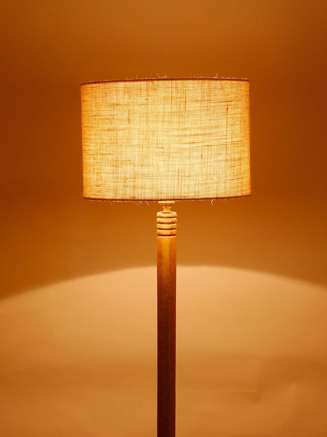 White Jute Drum Shade Wood Natural Table Floor lamp