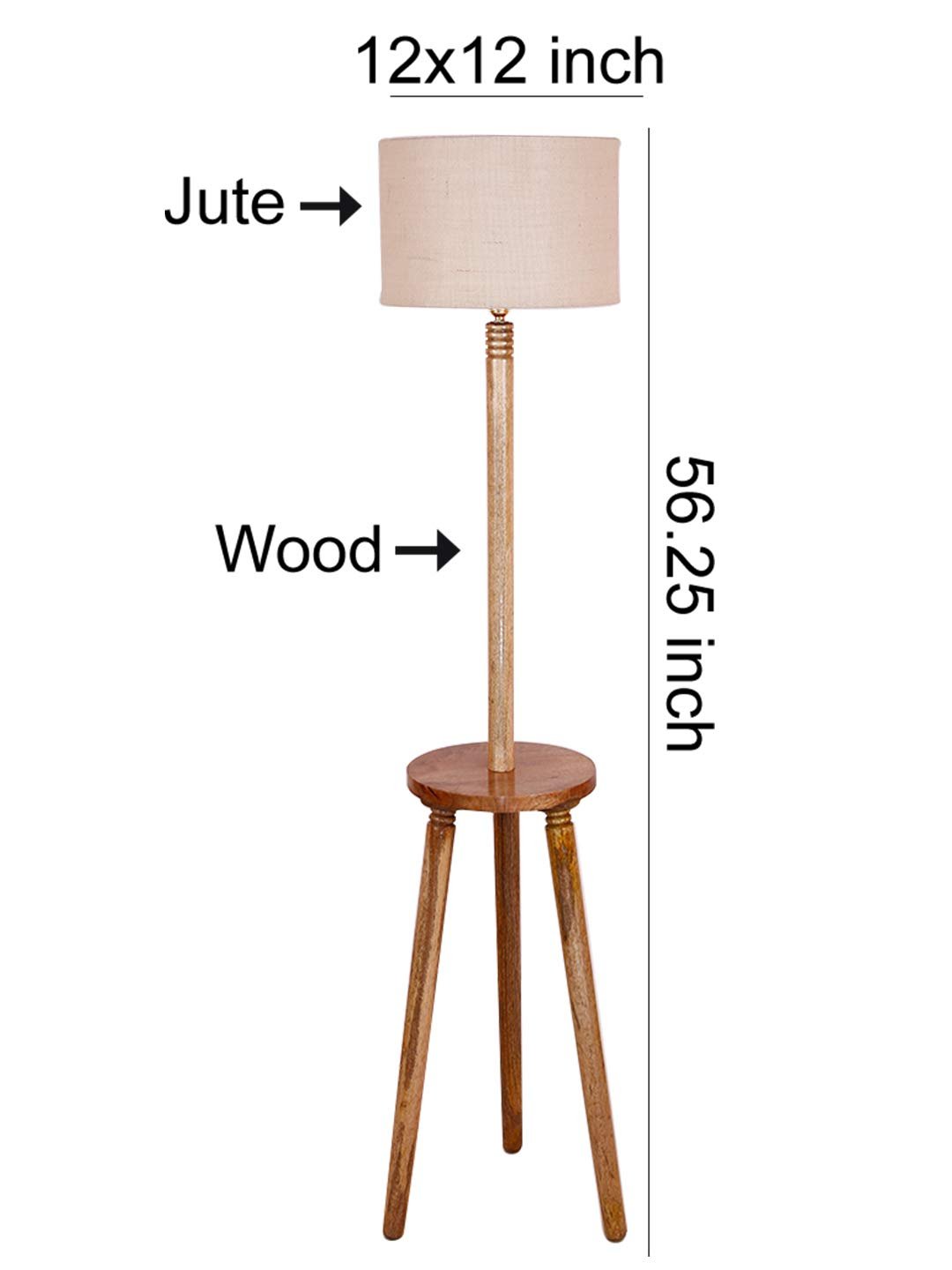 White Jute Drum Shade Wood Natural Table Floor lamp