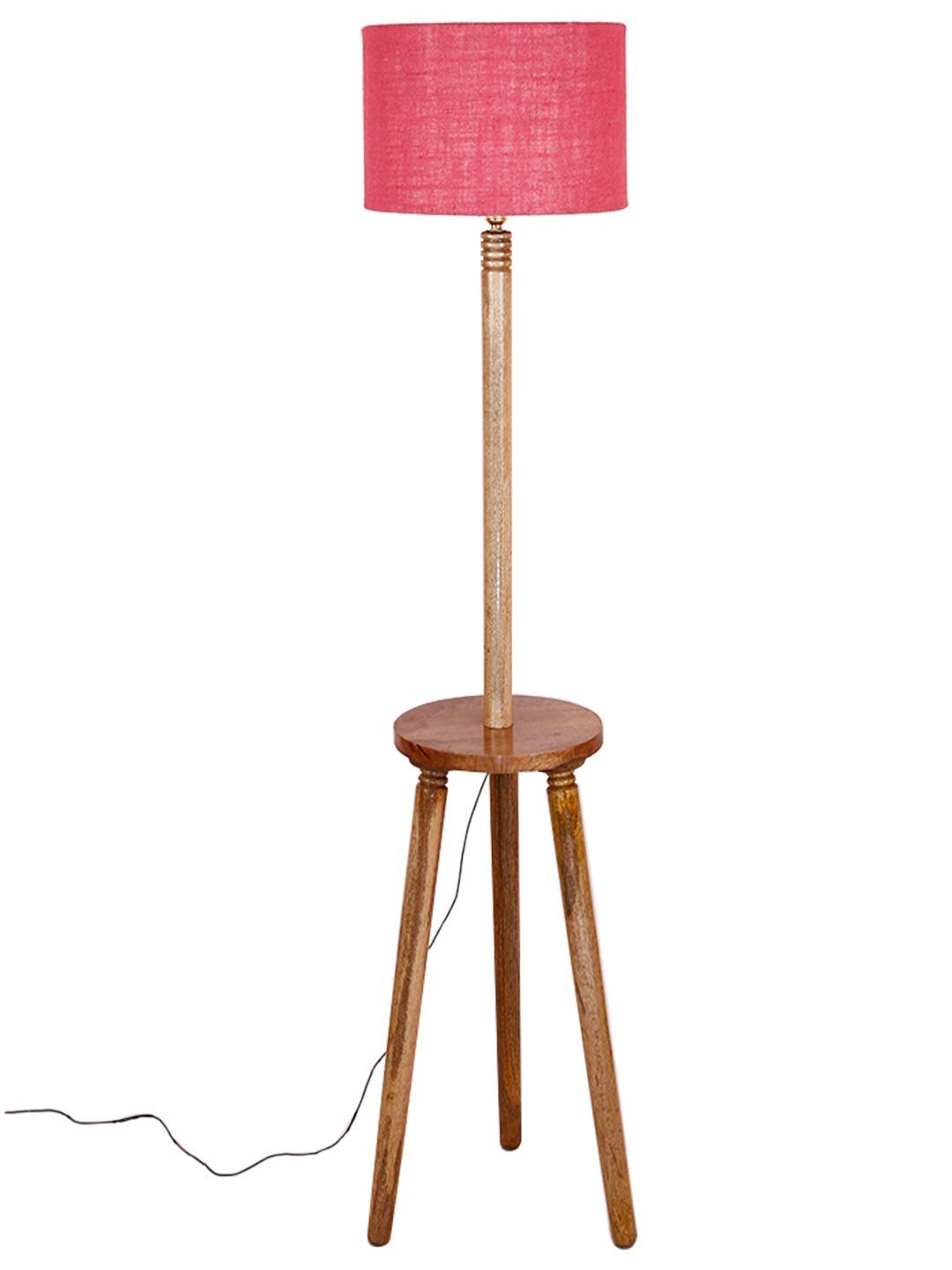 Pink Jute Drum Shade Wood Natural Table Floor lamp