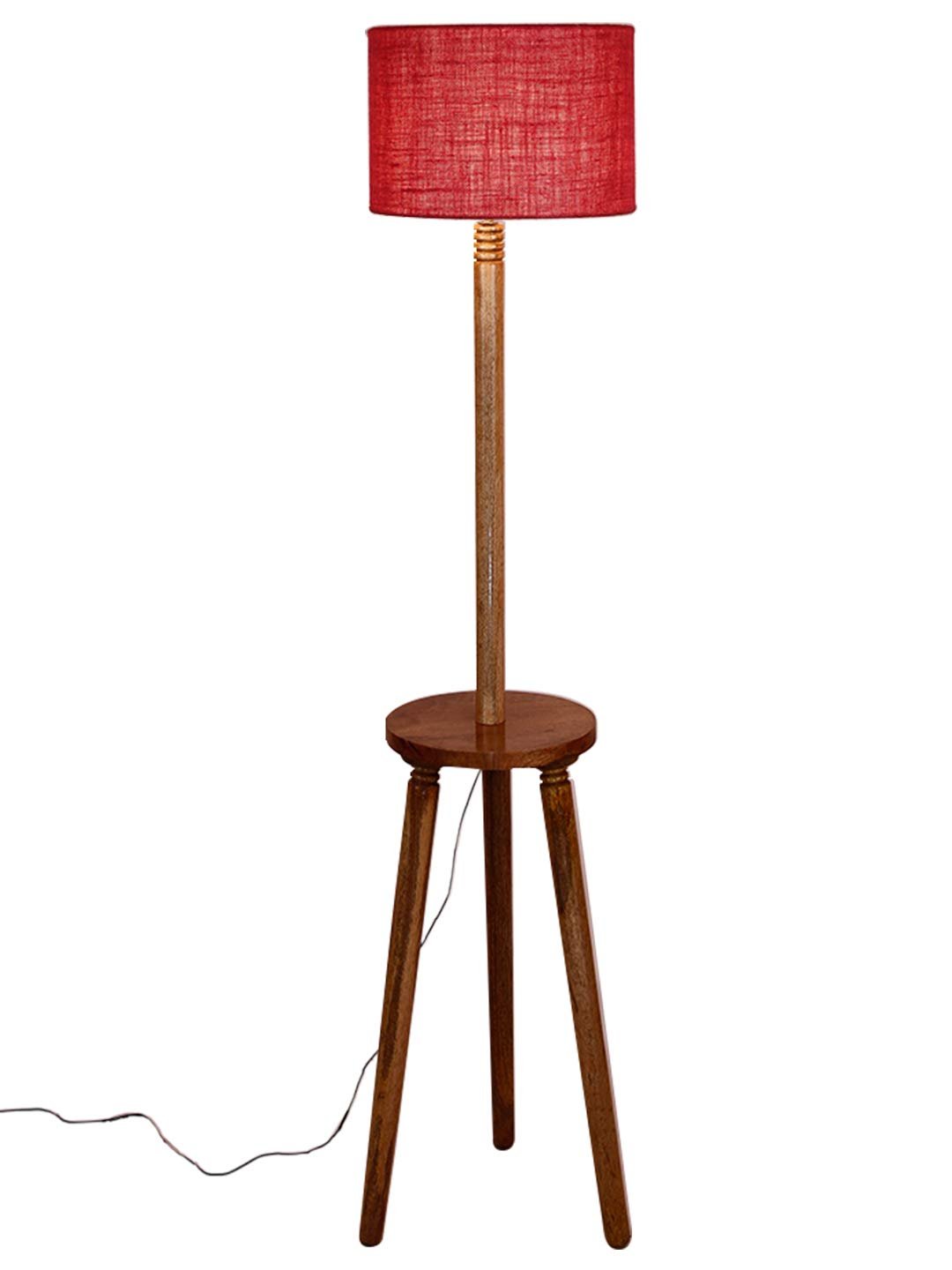 Pink Jute Drum Shade Wood Natural Table Floor lamp