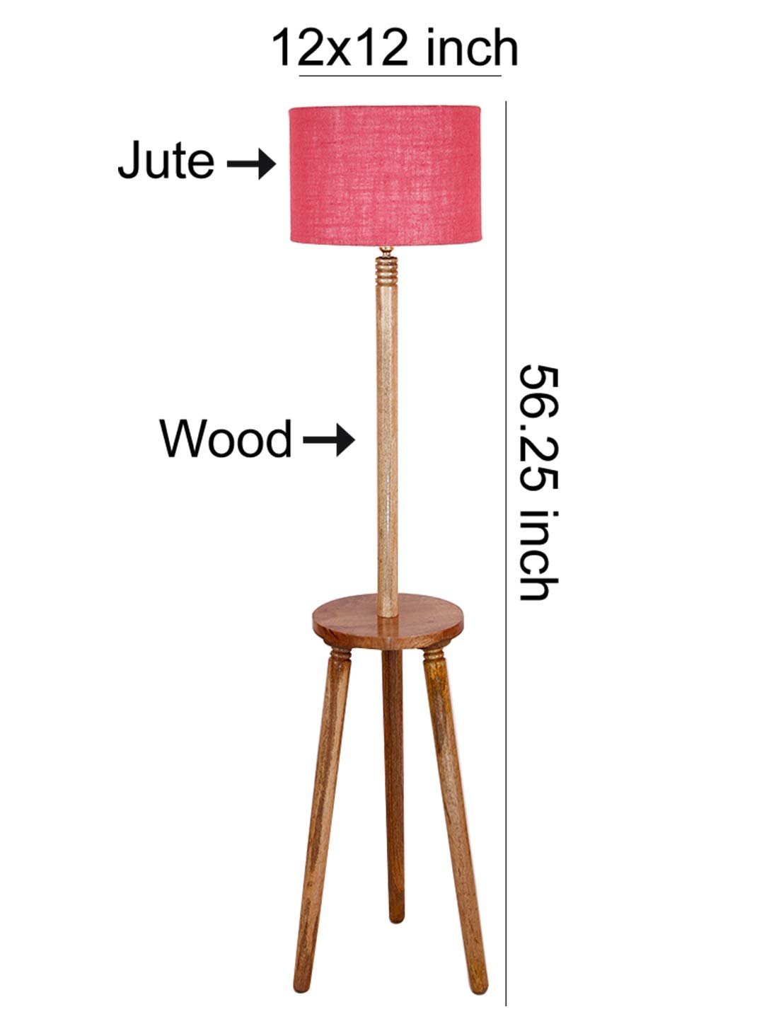 Pink Jute Drum Shade Wood Natural Table Floor lamp