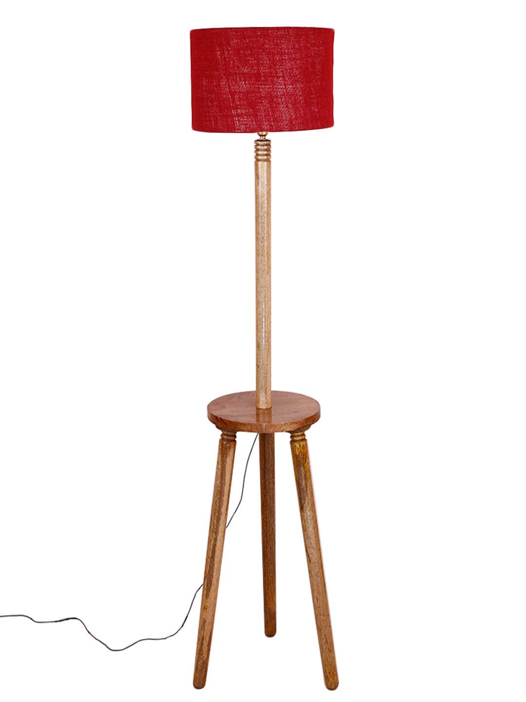 Maroon Jute Drum Shade Wood Natural Table Floor lamp