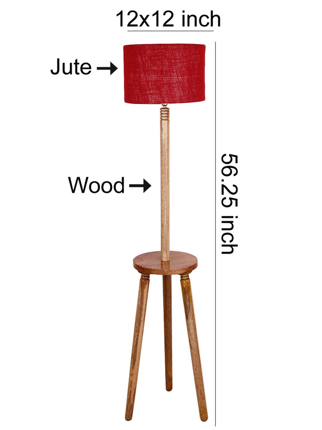 Maroon Jute Drum Shade Wood Natural Table Floor lamp