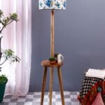 Multicolor Cotton Drum Shade Wood Natural Table Floor lamp