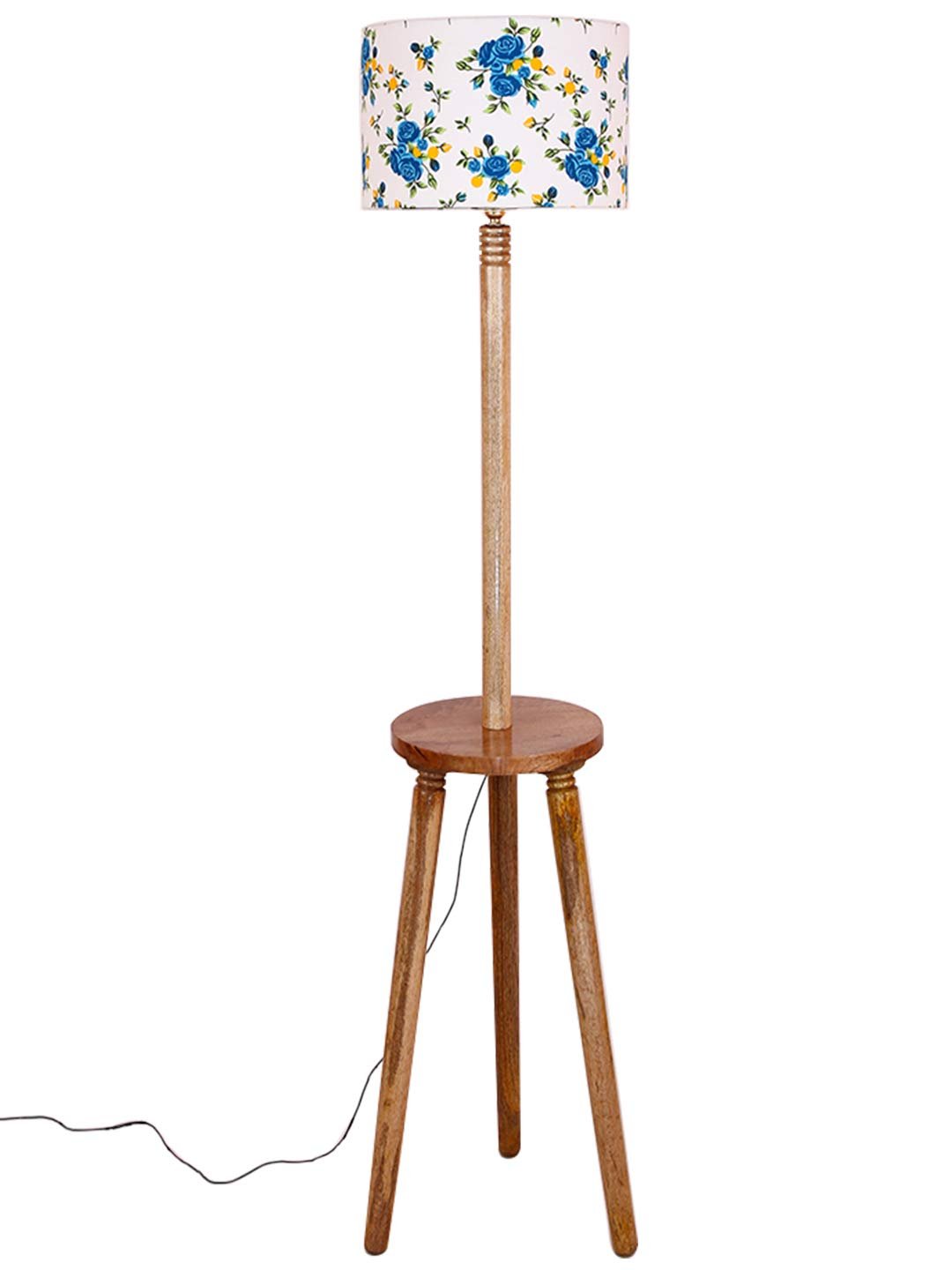 Multicolor Cotton Drum Shade Wood Natural Table Floor lamp