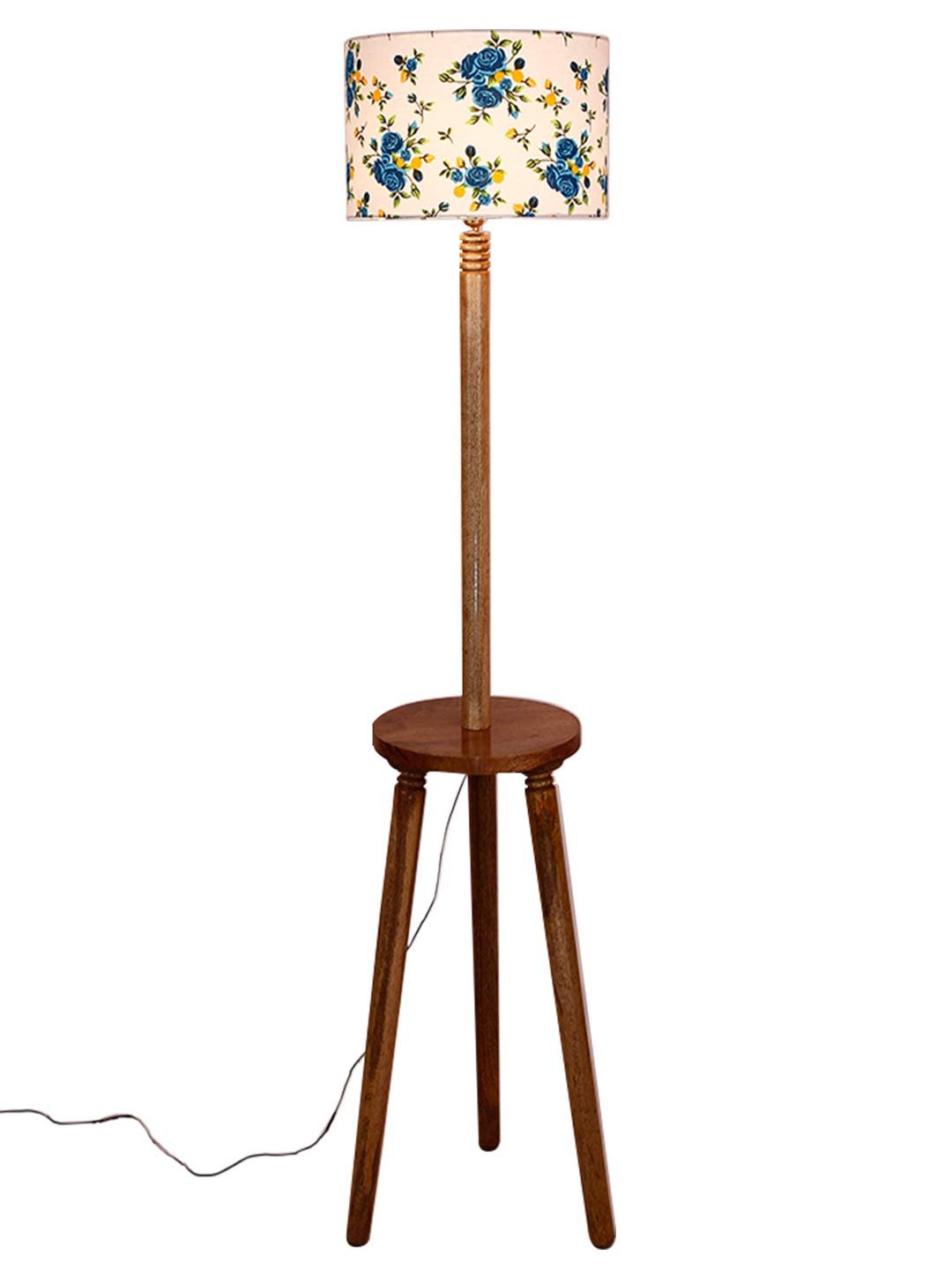 Multicolor Cotton Drum Shade Wood Natural Table Floor lamp