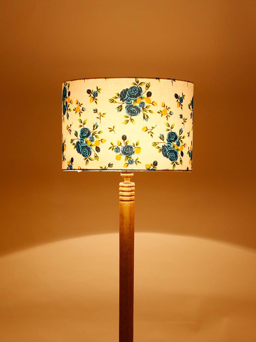 Multicolor Cotton Drum Shade Wood Natural Table Floor lamp