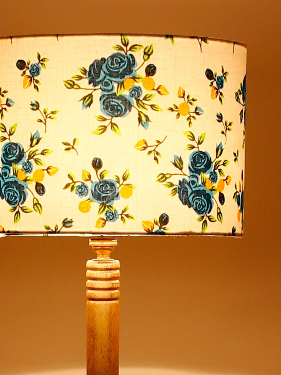 Multicolor Cotton Drum Shade Wood Natural Table Floor lamp