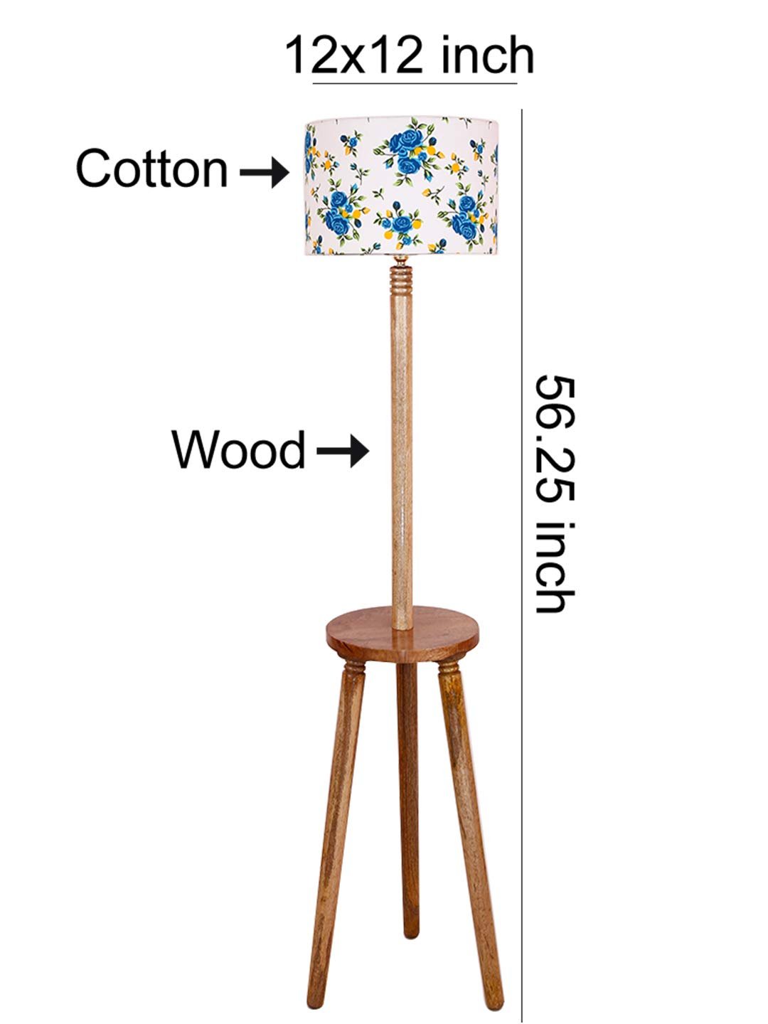 Multicolor Cotton Drum Shade Wood Natural Table Floor lamp