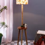 Multicolor Cotton Drum Shade Wood Natural Table Floor lamp