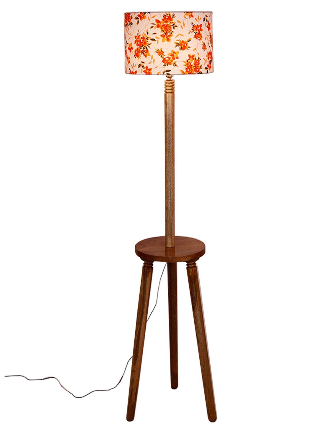 Multicolor Cotton Drum Shade Wood Natural Table Floor lamp