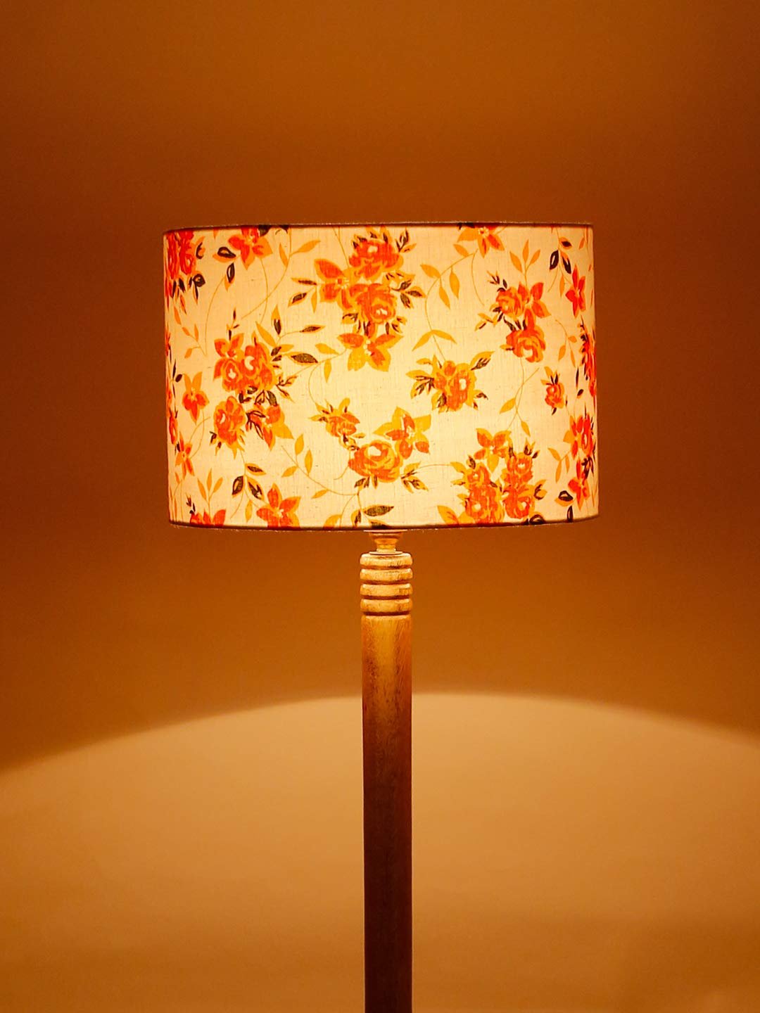 Multicolor Cotton Drum Shade Wood Natural Table Floor lamp