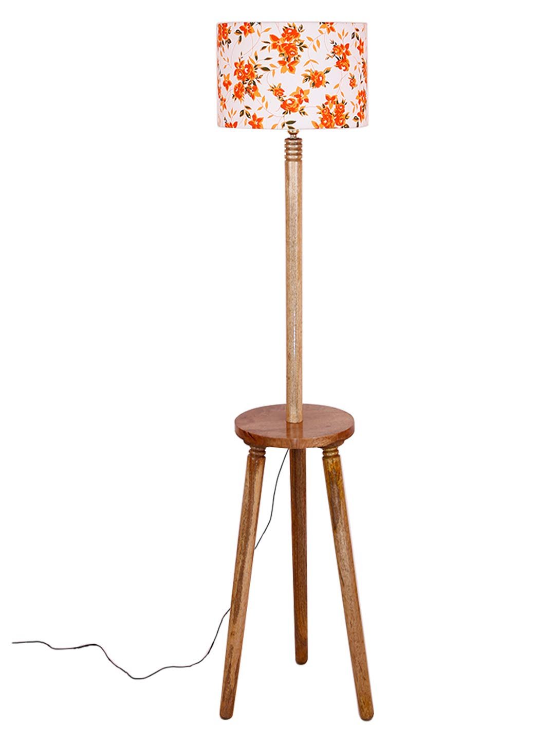 Multicolor Cotton Drum Shade Wood Natural Table Floor lamp
