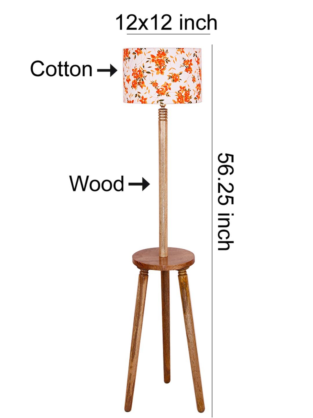 Multicolor Cotton Drum Shade Wood Natural Table Floor lamp