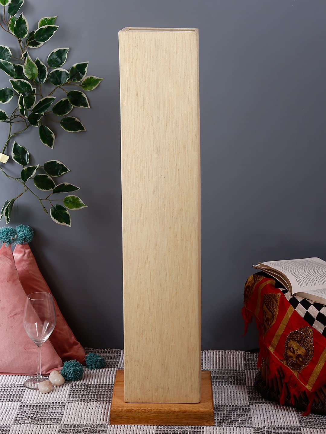 Off-White Square Cotton Shade Floor lamp with Wood Base .(Off-White,Cotton)