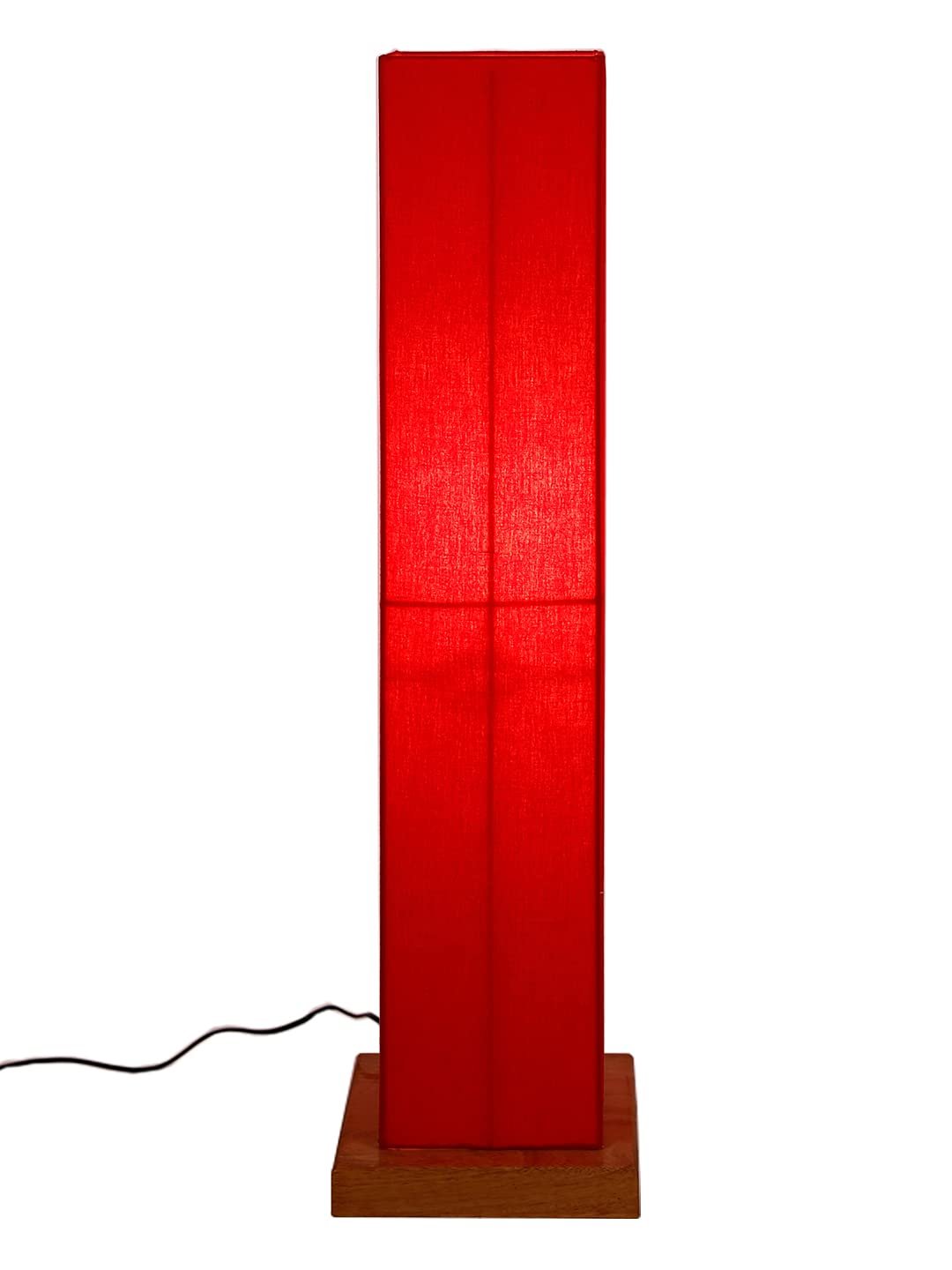 Red Square Cotton Shade Floor lamp with Wood Base .(Red,Cotton)