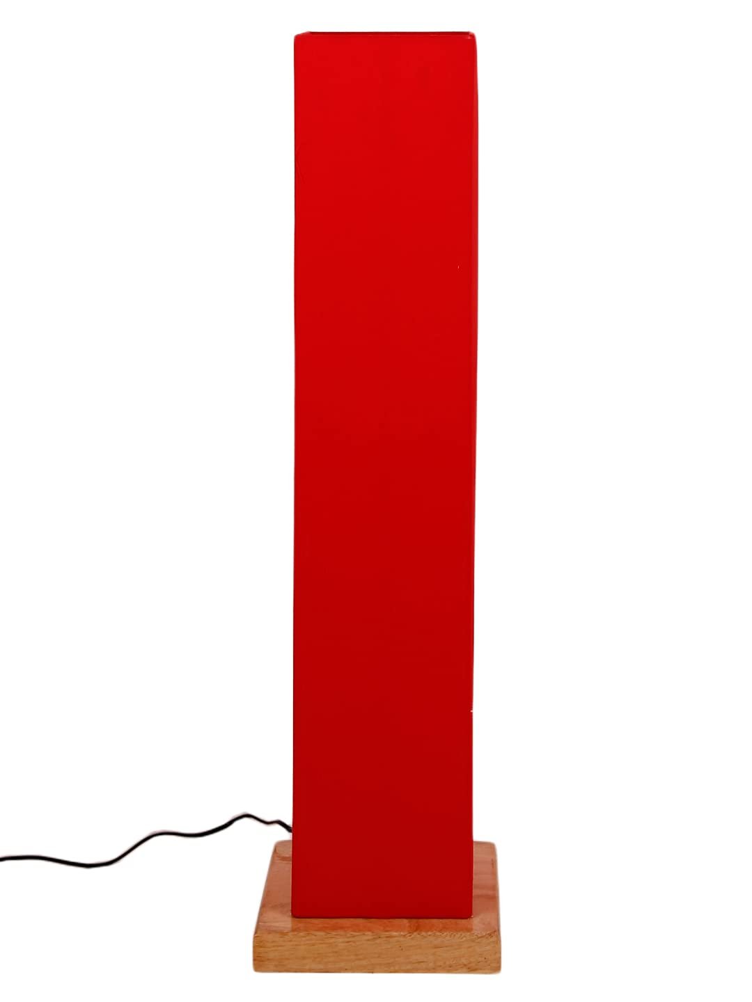 Red Square Cotton Shade Floor lamp with Wood Base .(Red,Cotton)