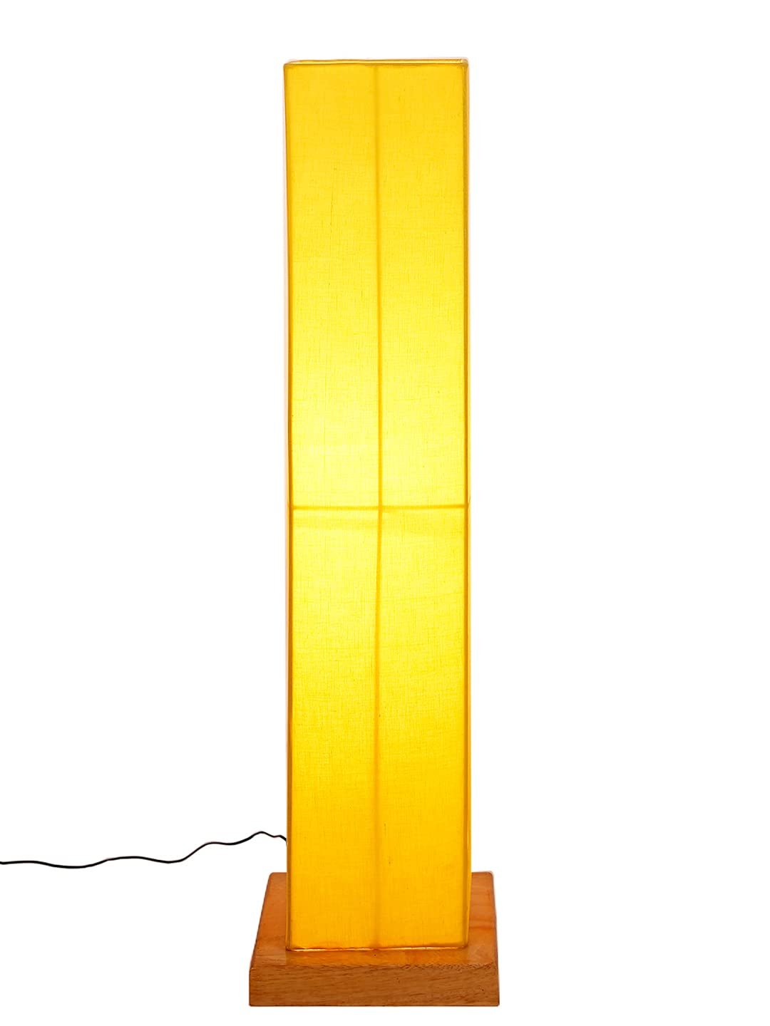 Yellow Square Cotton Shade Floor lamp with Wood Base .(Yellow,Cotton)