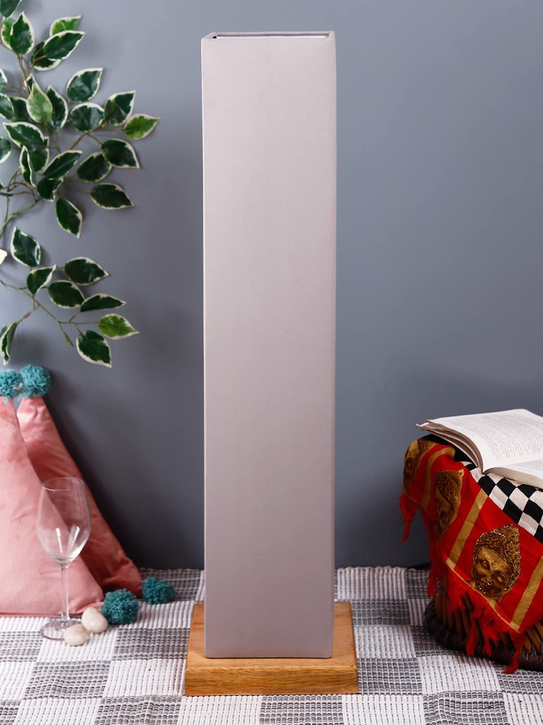 Grey Square Cotton Shade Floor lamp with Wood Base .(Grey, Cotton)