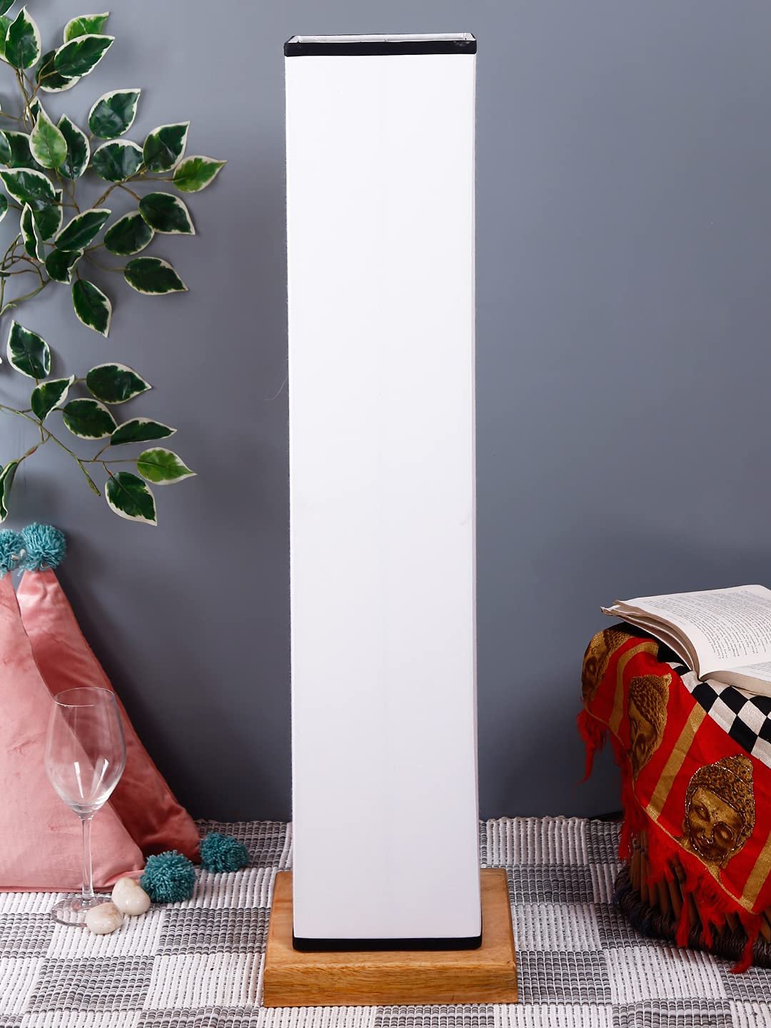 Multicolor Square Cotton Shade Floor lamp with Wood Base .(Multicolor,Cotton)