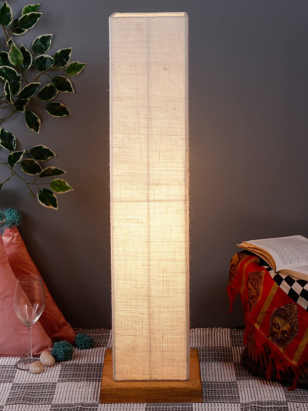 White Jute Square Shade Floor lamp with Wood Base .(White,Jute)