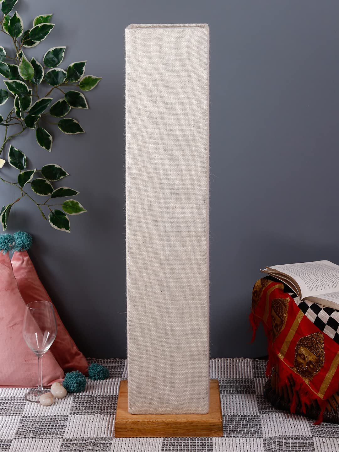 White Jute Square Shade Floor lamp with Wood Base .(White,Jute)