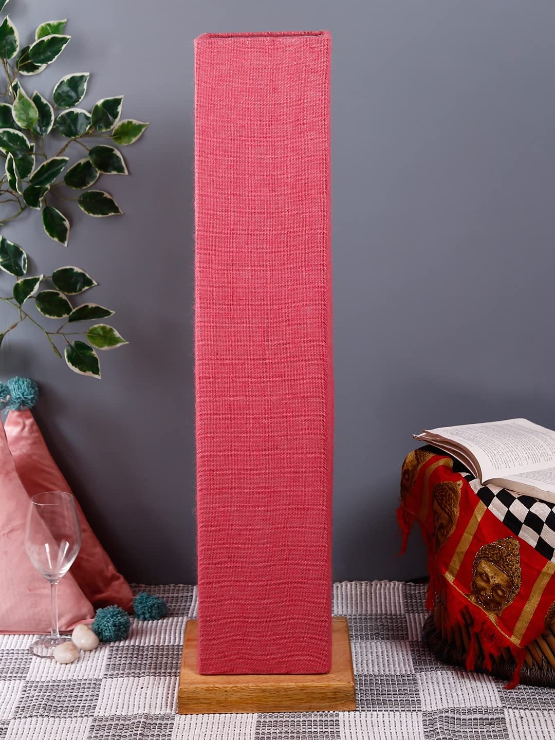 Pink Jute Square Shade Floor lamp with Wood Base .(Pink,Jute)