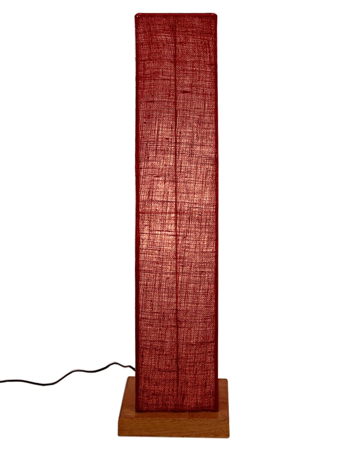 Maroon Jute Square Shade Floor lamp with Wood Base .(Maroon,Jute)