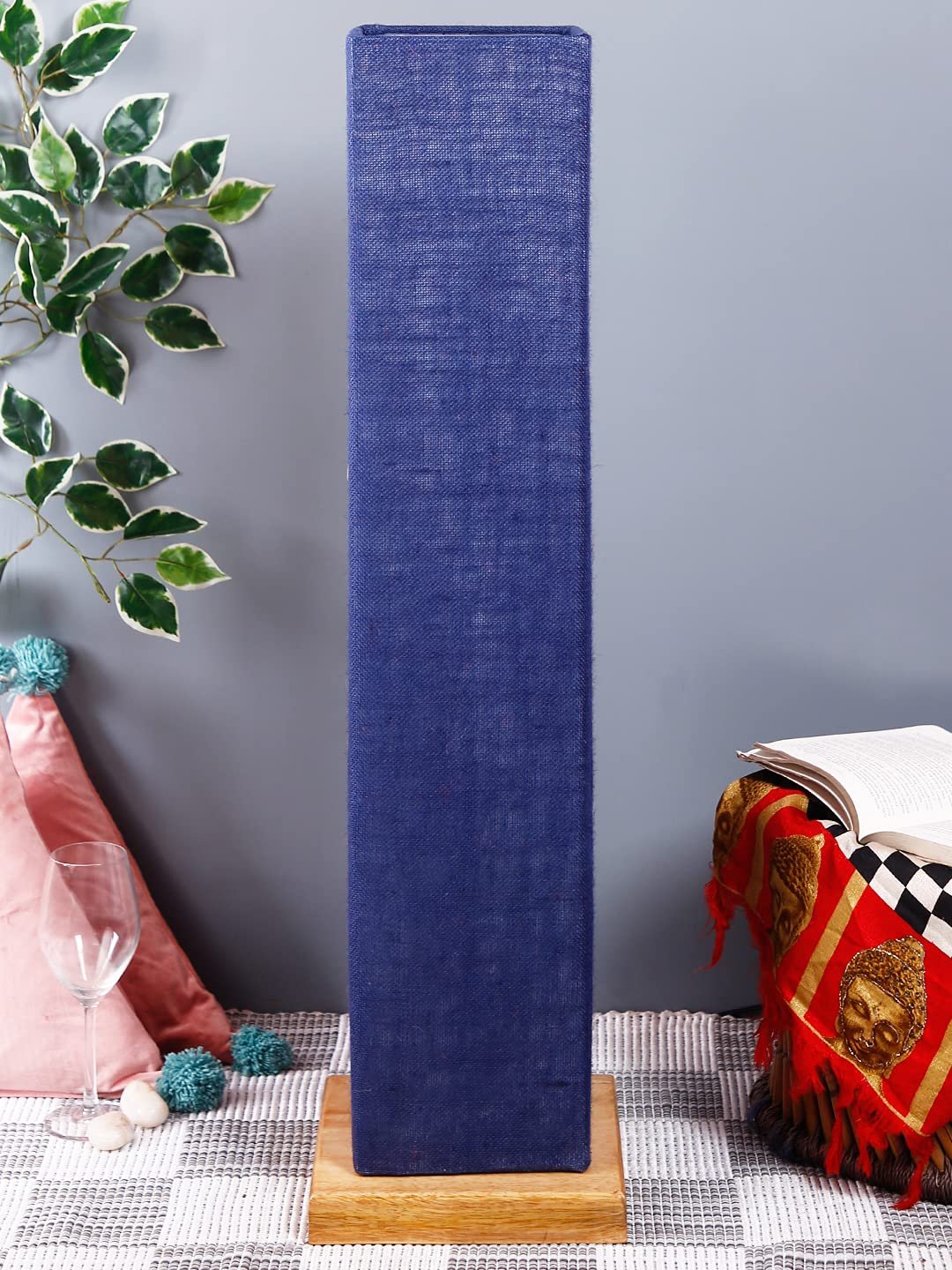 Blue Jute Square Shade Floor lamp with Wood Base .(Blue,Jute)
