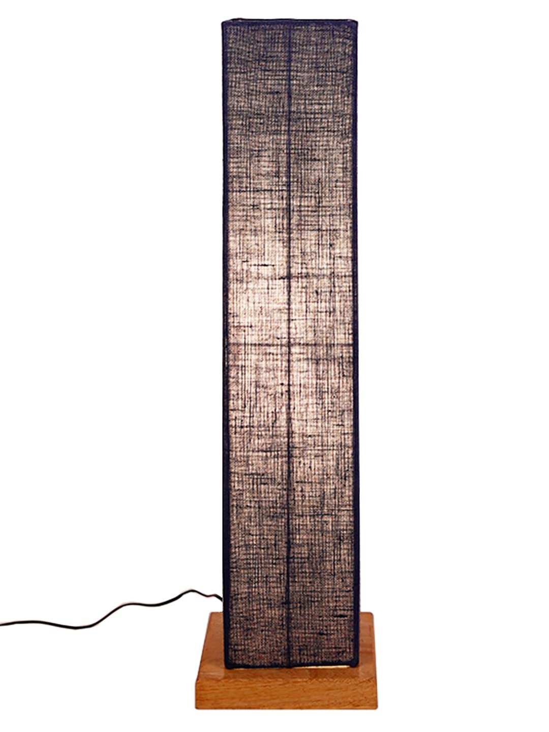 Blue Jute Square Shade Floor lamp with Wood Base .(Blue,Jute)