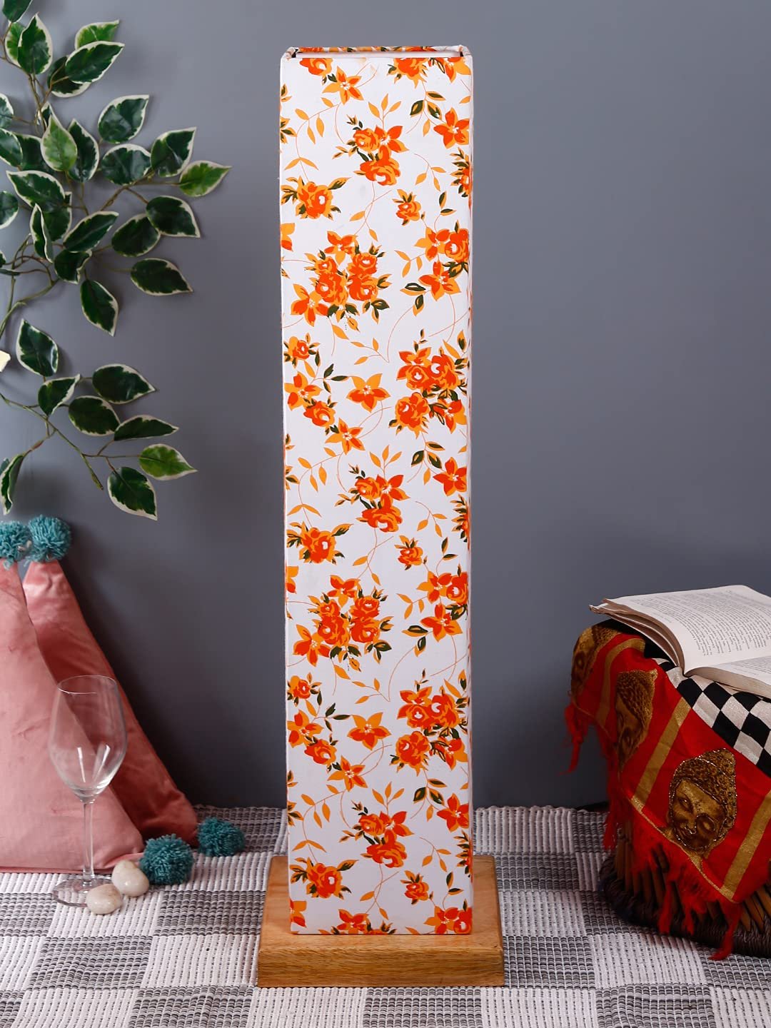Multicolor Square Cotton Shade Floor lamp with Wood Base .(Multicolor, Cotton)
