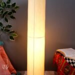 Off-White Round Cotton Shade Floor lamp with Wood Base .(Off-White,Cotton)