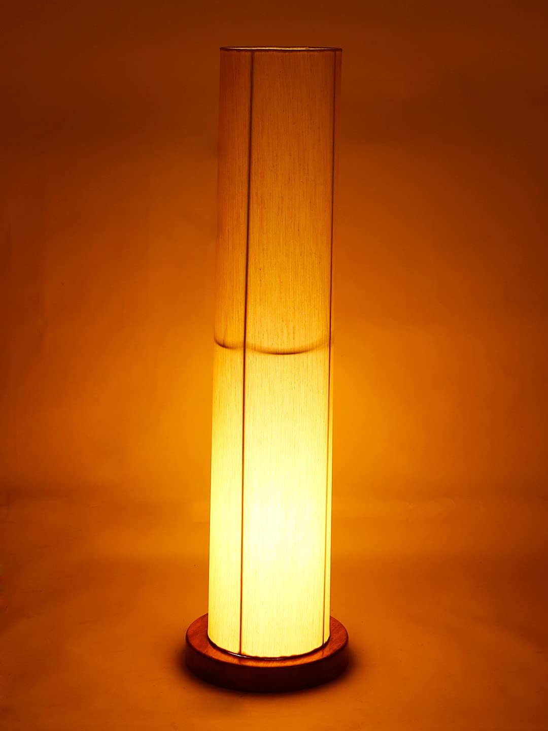 Off-White Round Cotton Shade Floor lamp with Wood Base .(Off-White,Cotton)