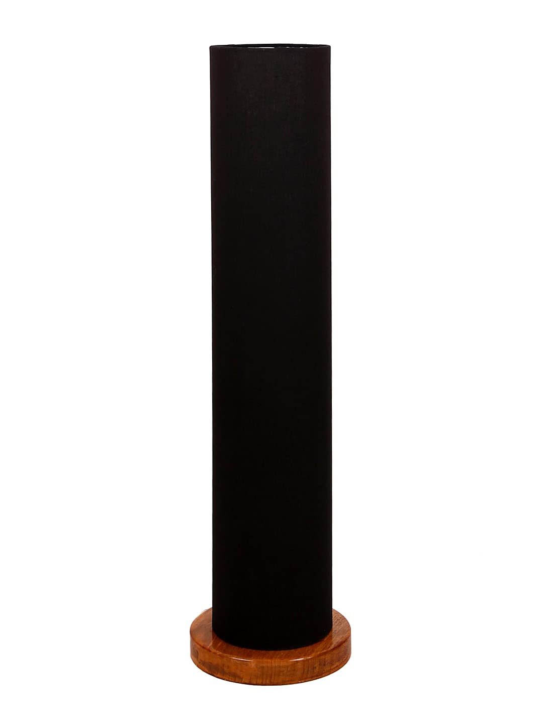 Black Round Cotton Shade Floor lamp with Wood Base .(Black,Cotton)