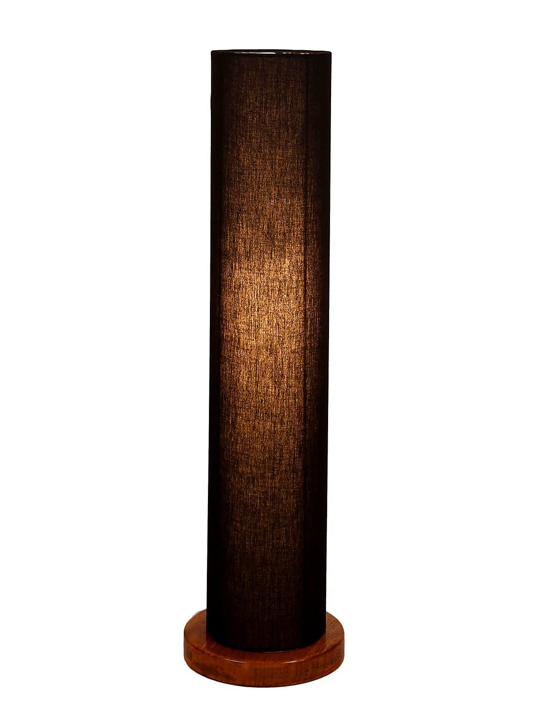 Black Round Cotton Shade Floor lamp with Wood Base .(Black,Cotton)