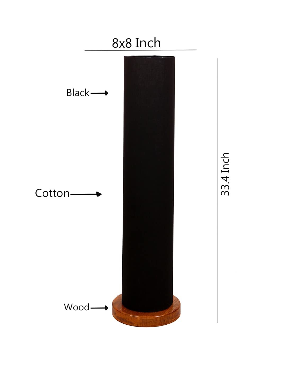 Black Round Cotton Shade Floor lamp with Wood Base .(Black,Cotton)