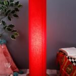 Red Round Cotton Shade Floor lamp with Wood Base .(Red,Cotton)