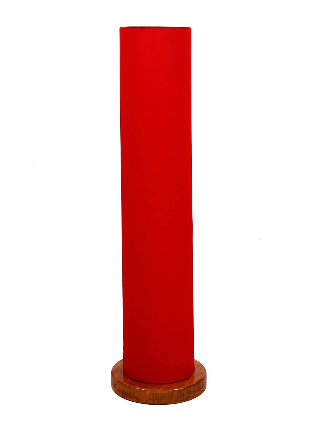 Red Round Cotton Shade Floor lamp with Wood Base .(Red,Cotton)